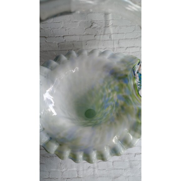 Vintage Fenton Adventurine Glass Basket: Blue, Green, & White Swirl - Picture 2 of 5